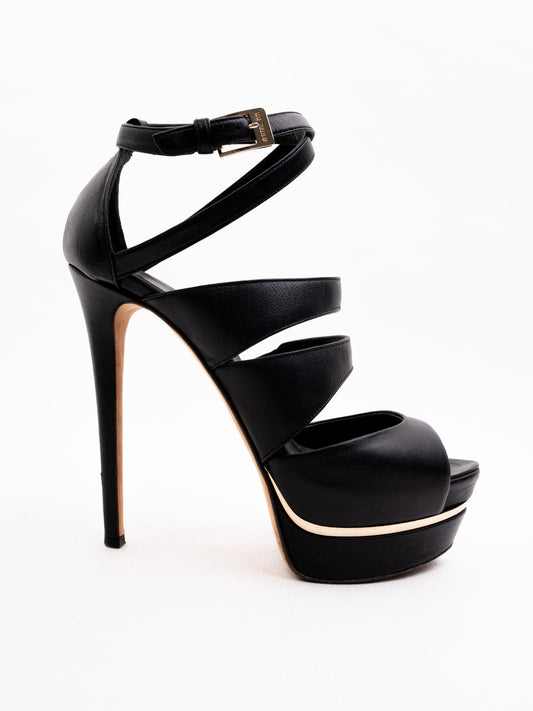 Excellent Lesilla Black Leather High-Heeled Platform Sandals Size 36.5