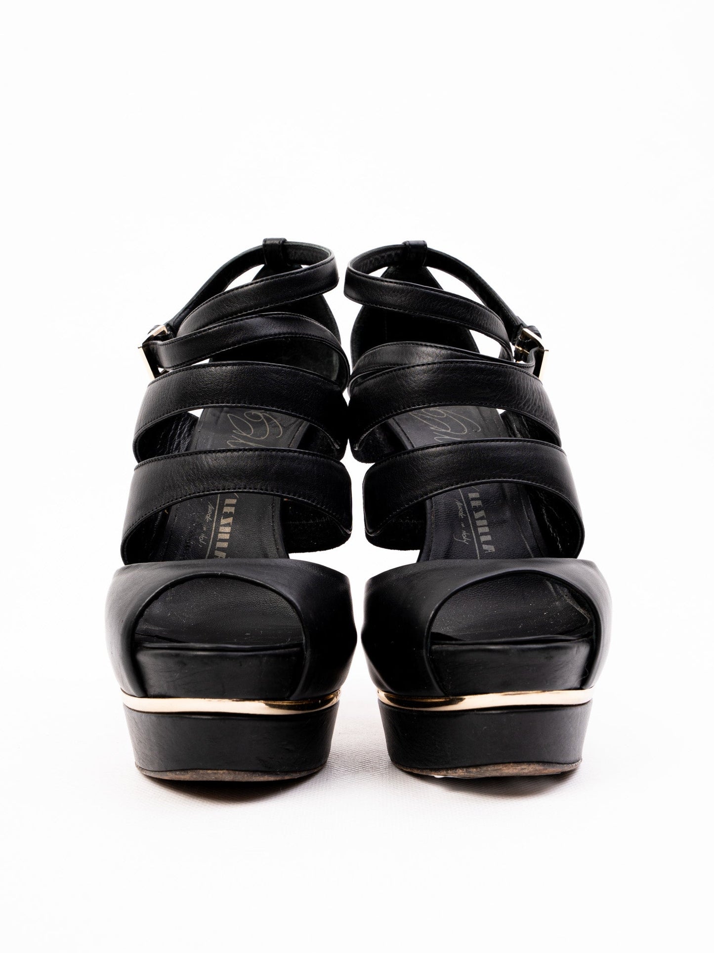 excellent lesilla black leather high-heeled platform sandals size 36.5