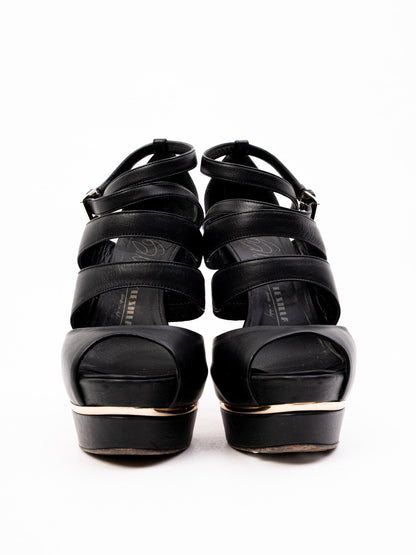 Excellent Lesilla Black Leather High-Heeled Platform Sandals Size 36.5