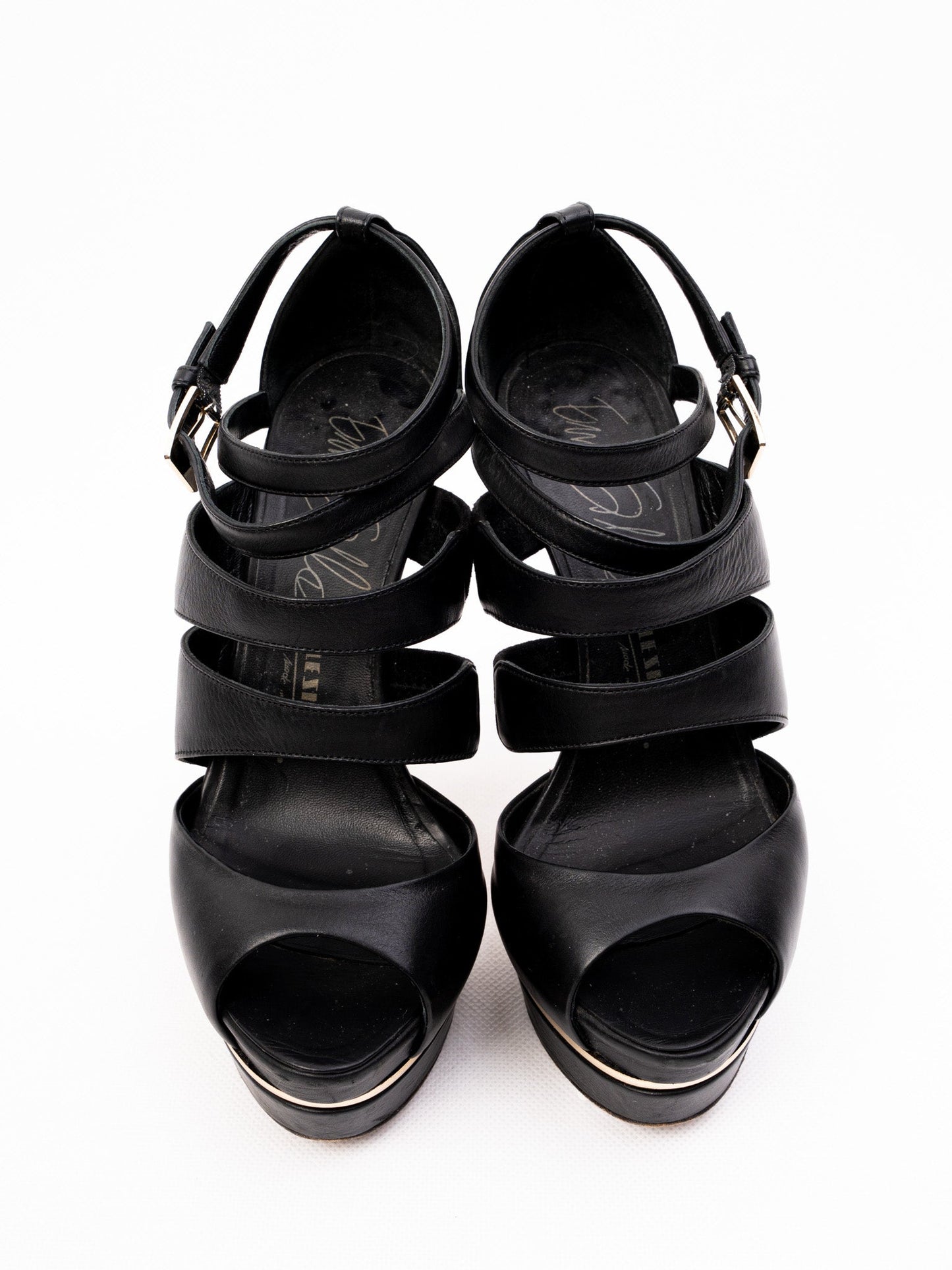 excellent lesilla black leather high-heeled platform sandals size 36.5