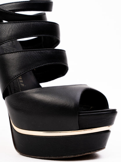 Excellent Lesilla Black Leather High-Heeled Platform Sandals Size 36.5