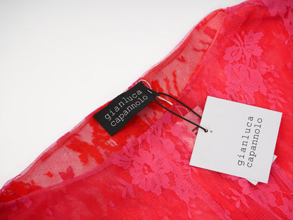 NEW Gianluca Capannolo Pink Silk Dress Size XL Floral Lace Design