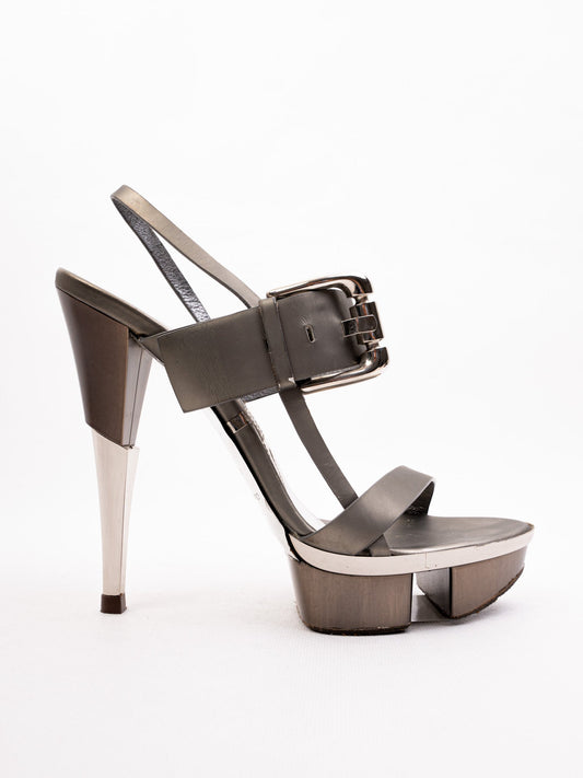 Excellent Gianmarco Lorenzi Gray Leather High-Heeled Sandals Size 37