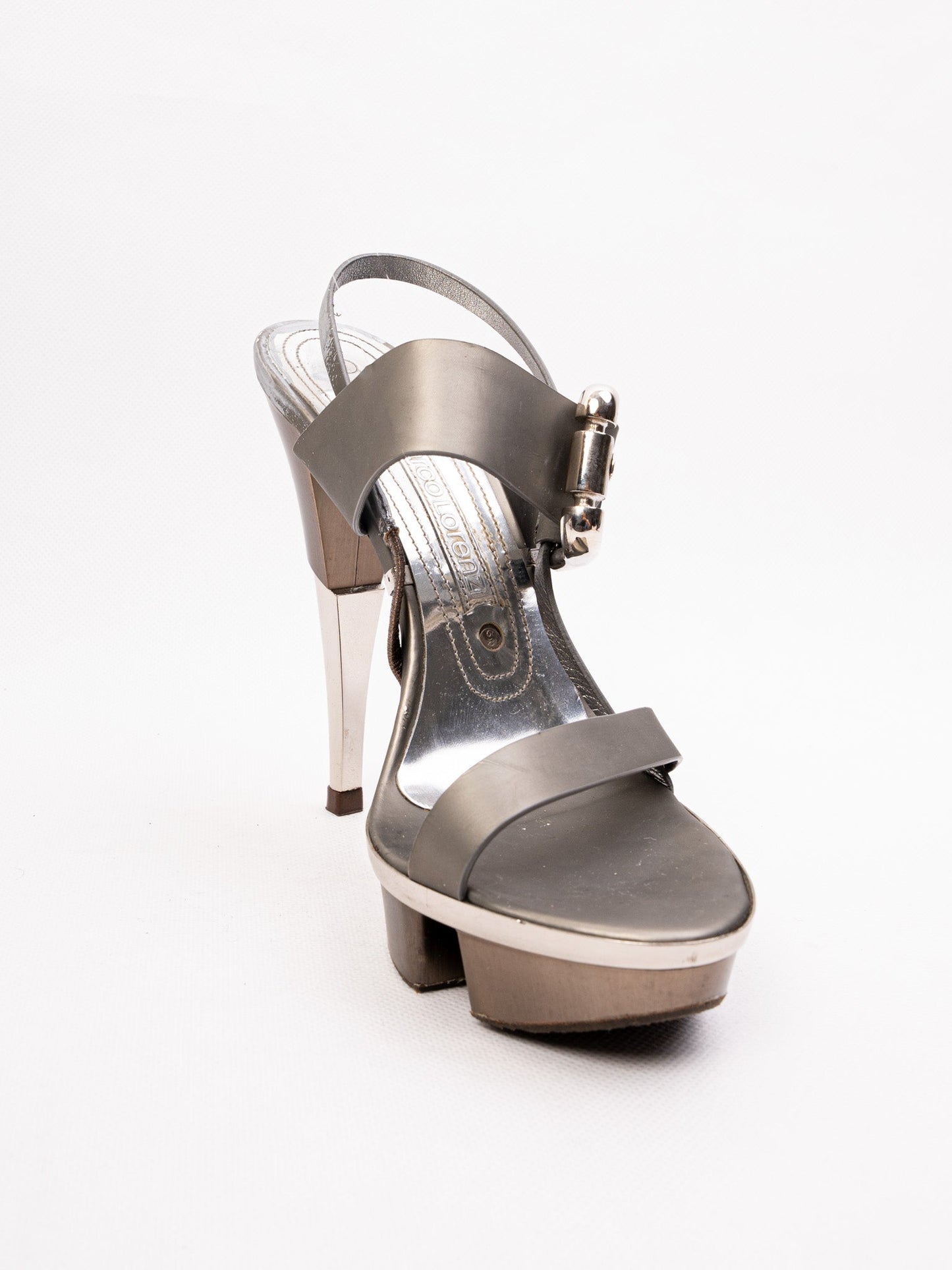 excellent gianmarco lorenzi gray leather high-heeled sandals size 37