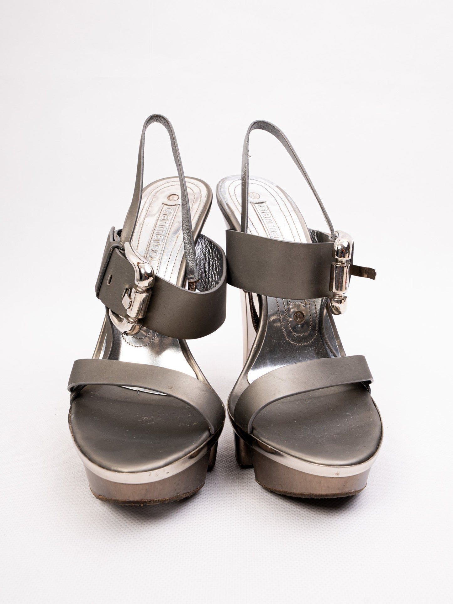 excellent gianmarco lorenzi gray leather high-heeled sandals size 37