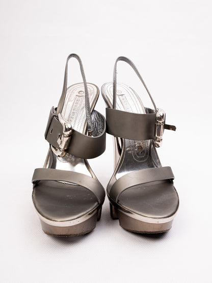 Excellent Gianmarco Lorenzi Gray Leather High-Heeled Sandals Size 37