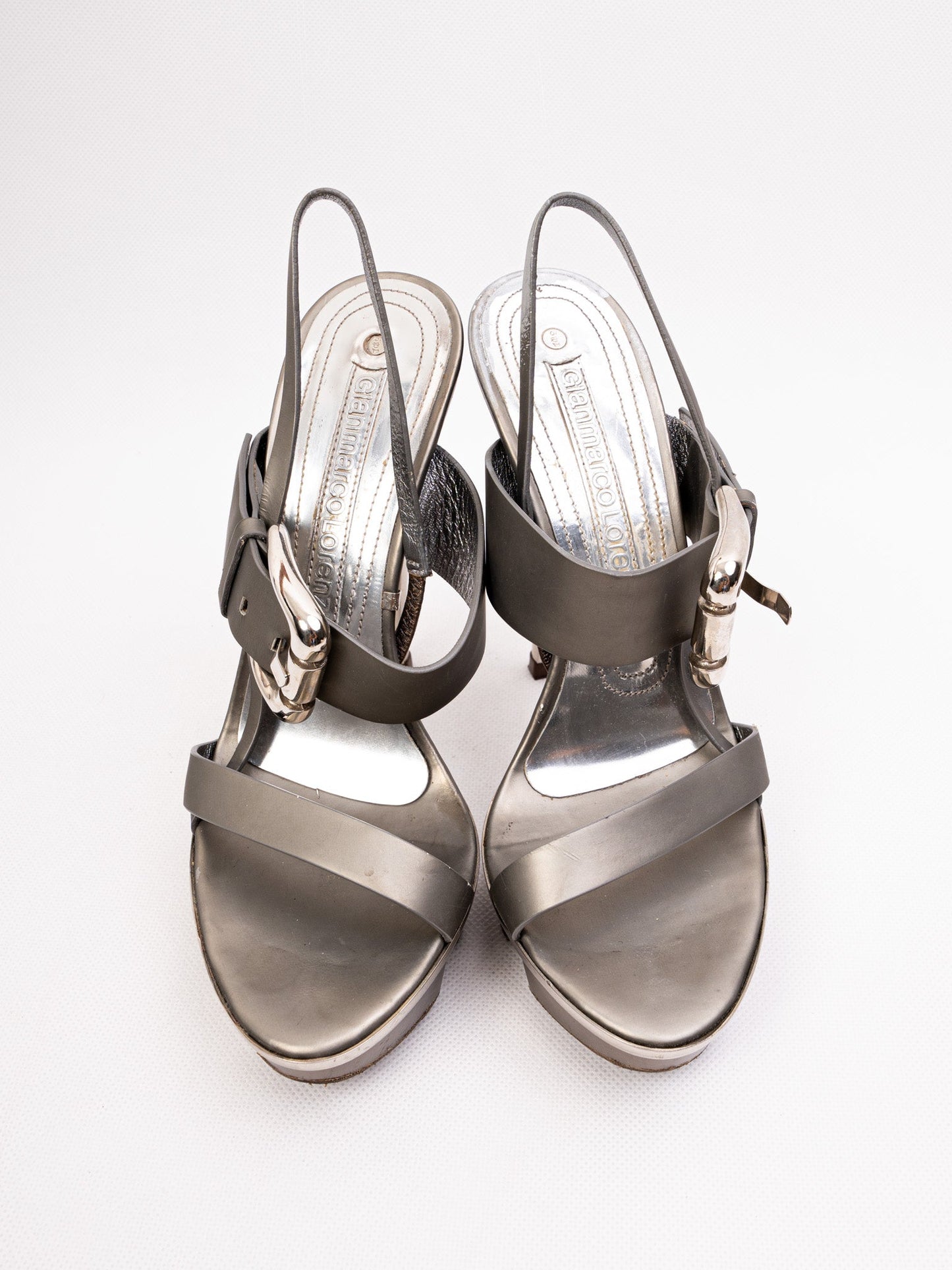 excellent gianmarco lorenzi gray leather high-heeled sandals size 37