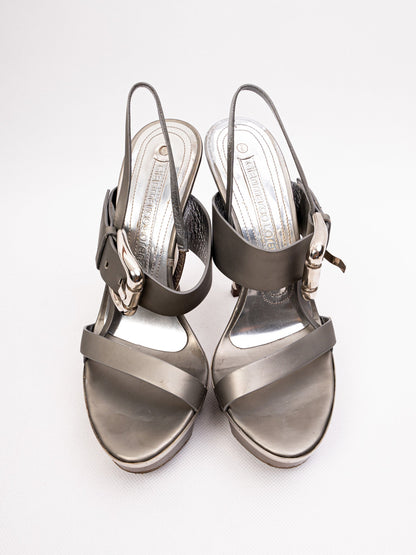 Excellent Gianmarco Lorenzi Gray Leather High-Heeled Sandals Size 37