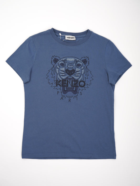 Excellent Kenzo Blue T-Shirt Size S Graphic Tiger Paris Cotton