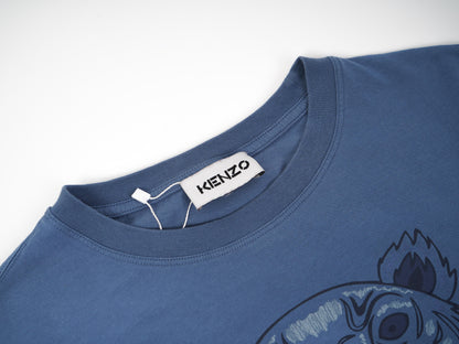 Excellent Kenzo Blue T-Shirt Size S Graphic Tiger Paris Cotton