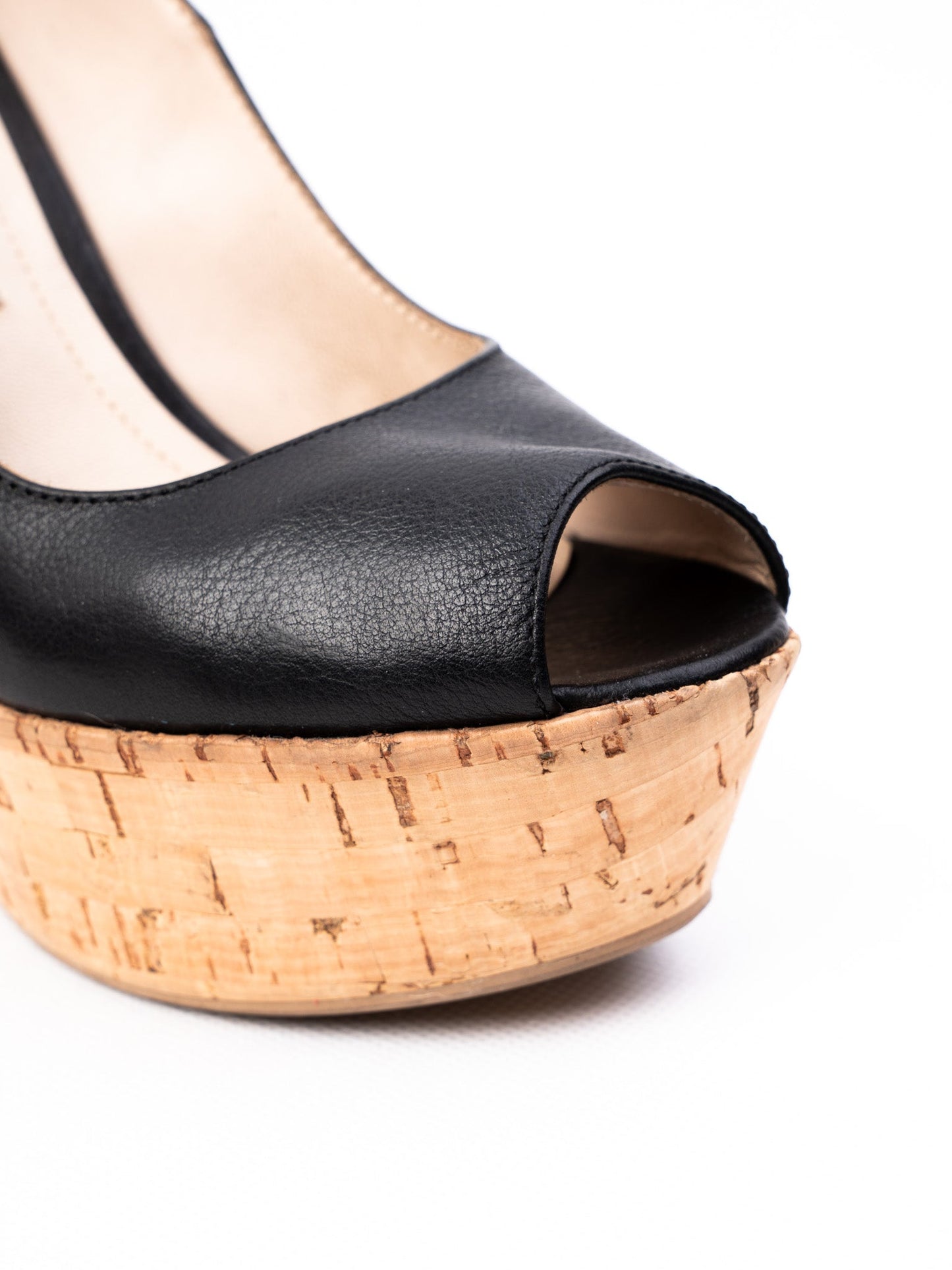 excellent r&renzi black leather wedge shoes size 36 with cork heels