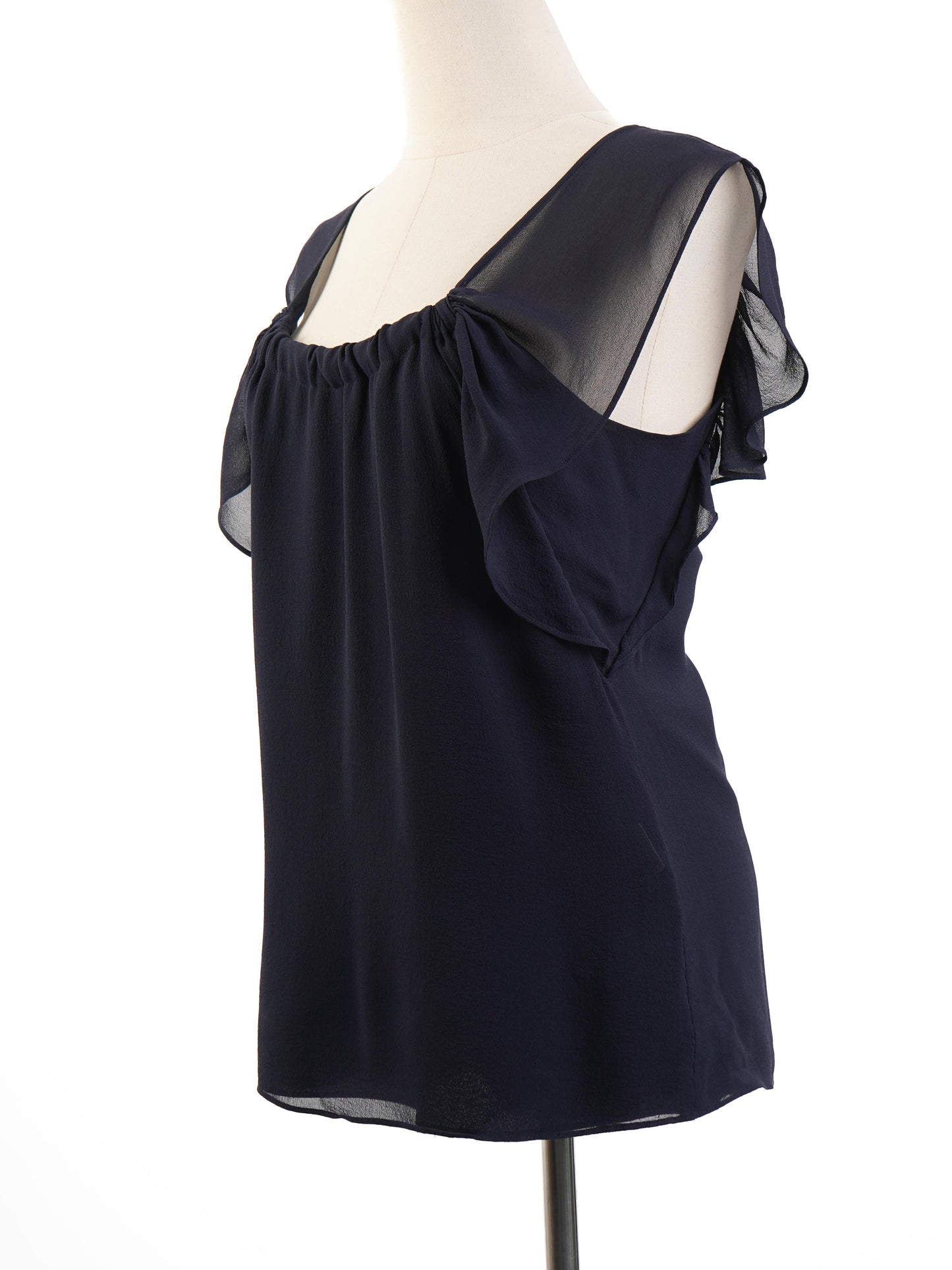 excellent armani exchange blue silk blouse size s with ruffles