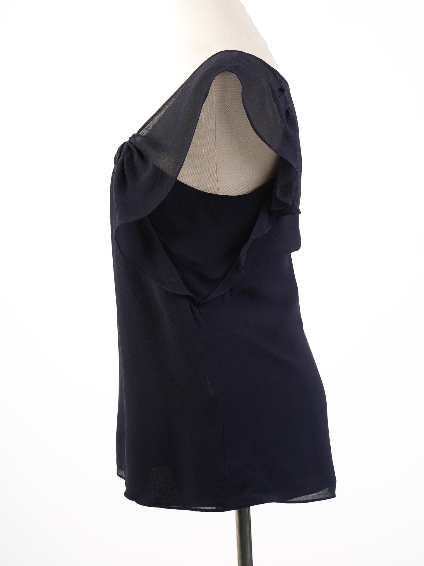 excellent armani exchange blue silk blouse size s with ruffles
