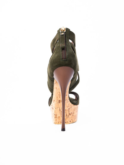 Perfect Gianmarco Lorenzi Green Genuine Suede High-Heeled Sandals Size 36.5