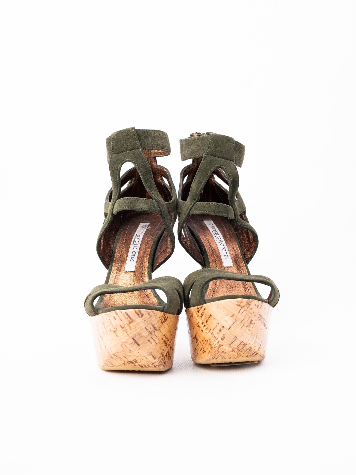 perfect gianmarco lorenzi green genuine suede high-heeled sandals size 36.5