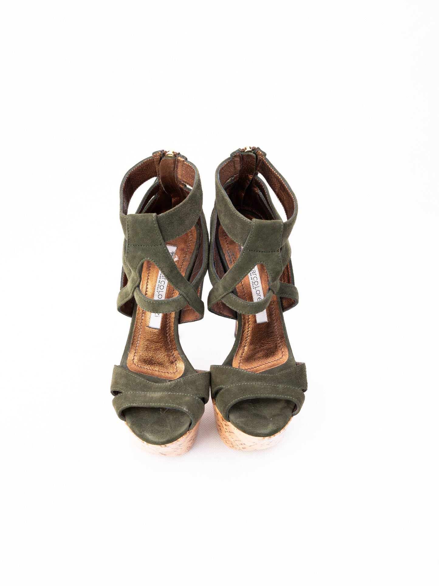 perfect gianmarco lorenzi green genuine suede high-heeled sandals size 36.5