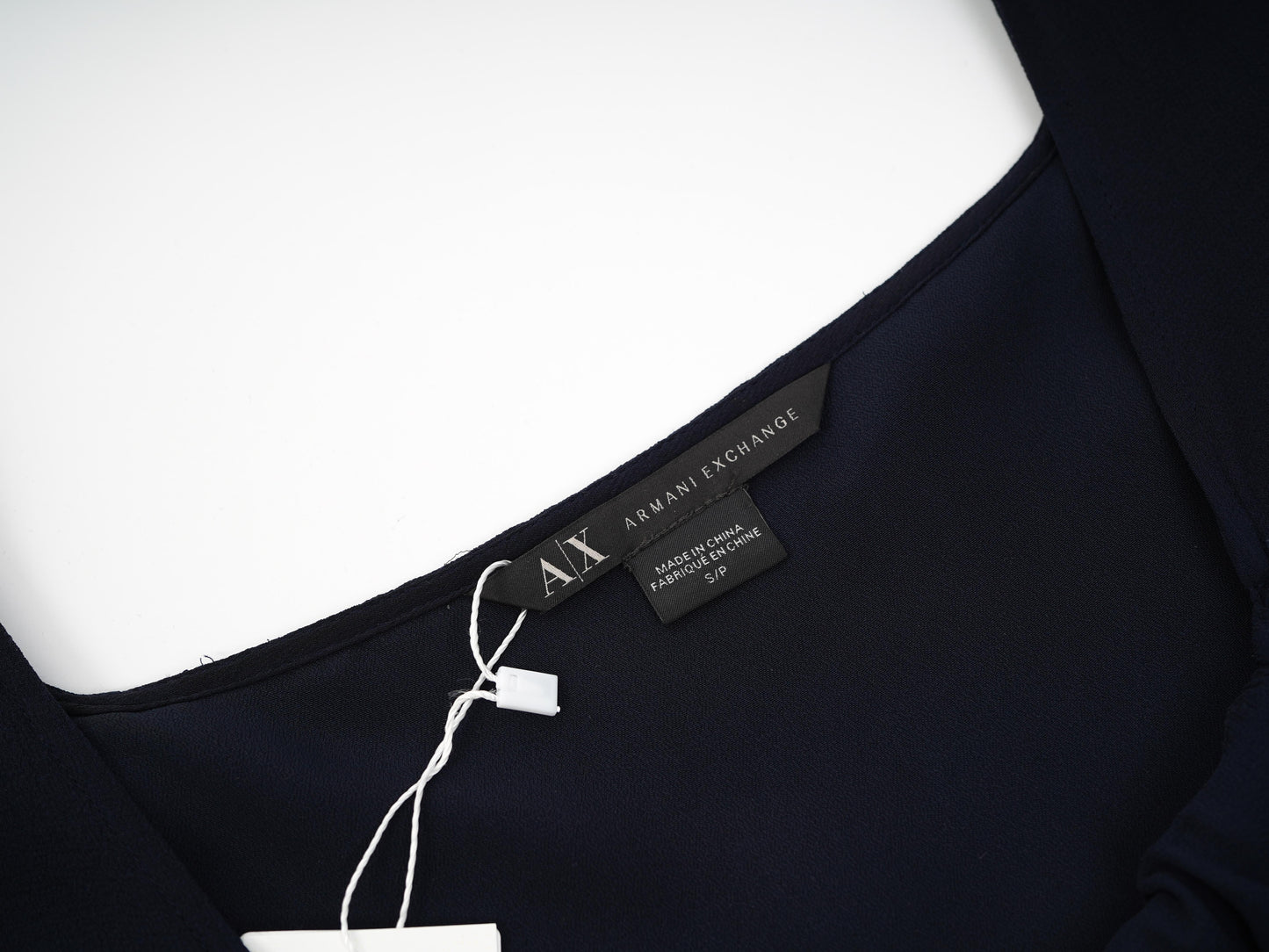 excellent armani exchange blue silk blouse size s with ruffles