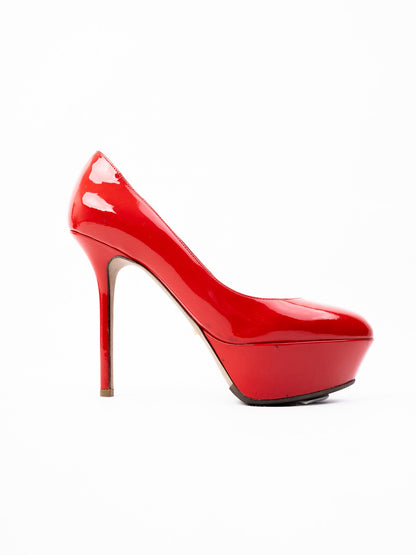 Average Condition Sergio Rossi Red Leather High-Heeled Shoes Size 36.5