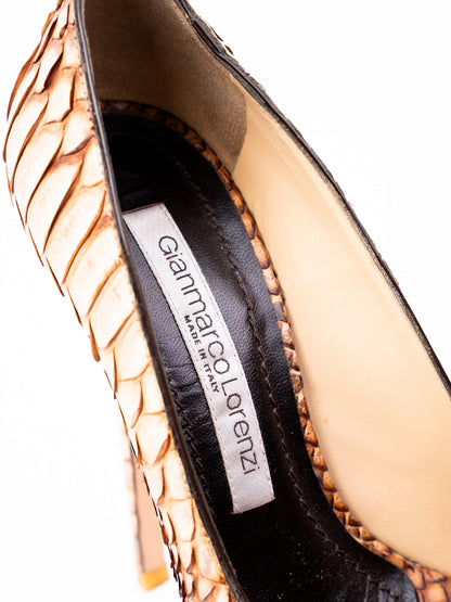Good Gianmarco Lorenzi Orange Leather High-Heel Platform Shoes Size 36