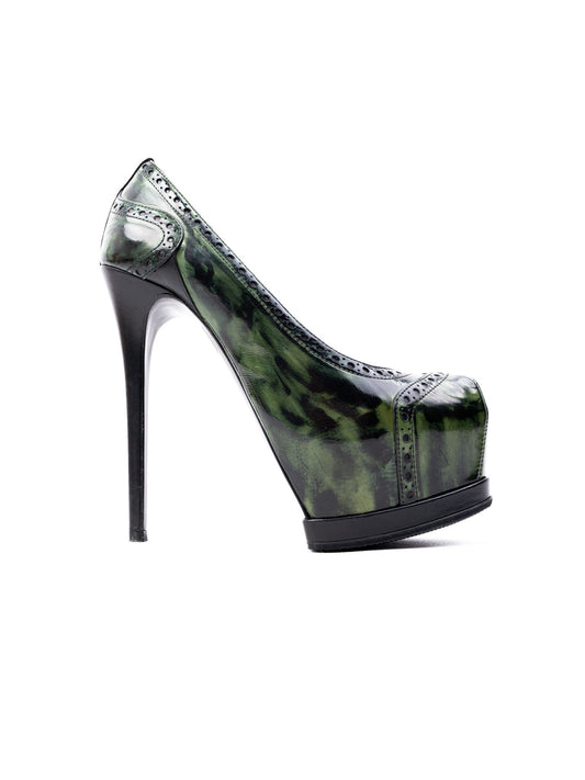 Perfect Gianmarco Lorenzi Green Leather High-Heeled Shoes Size 36