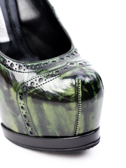 Perfect Gianmarco Lorenzi Green Leather High-Heeled Shoes Size 36