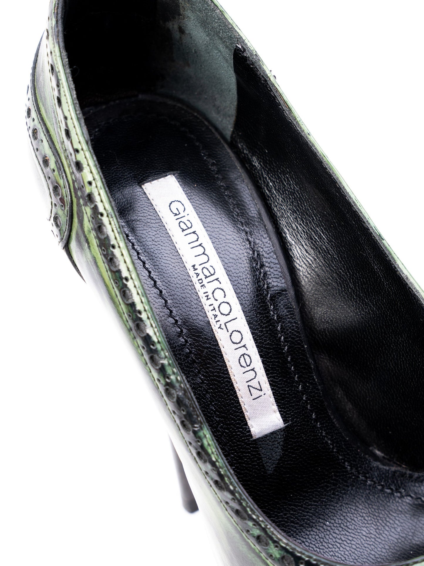 perfect gianmarco lorenzi green leather high-heeled shoes size 36