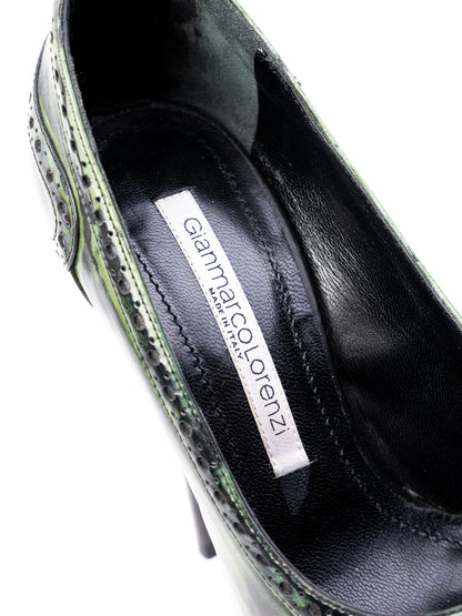 Perfect Gianmarco Lorenzi Green Leather High-Heeled Shoes Size 36