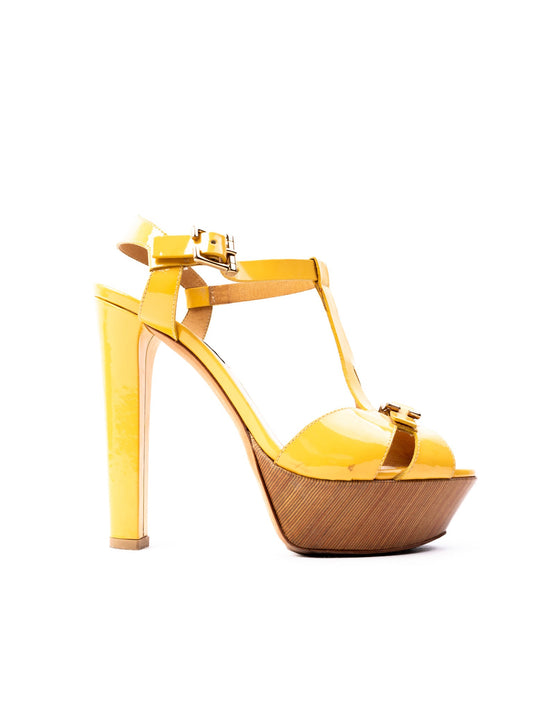 Greymer Yellow Leather High-Heeled Platform Sandals Size 36
