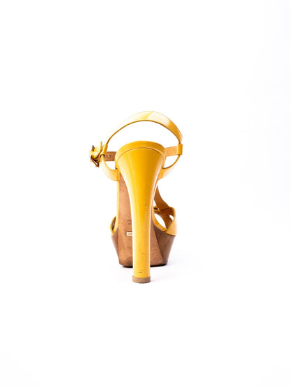 Greymer Yellow Leather High-Heeled Platform Sandals Size 36