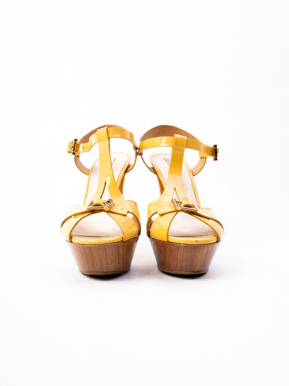 Greymer Yellow Leather High-Heeled Platform Sandals Size 36