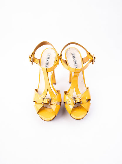 Greymer Yellow Leather High-Heeled Platform Sandals Size 36