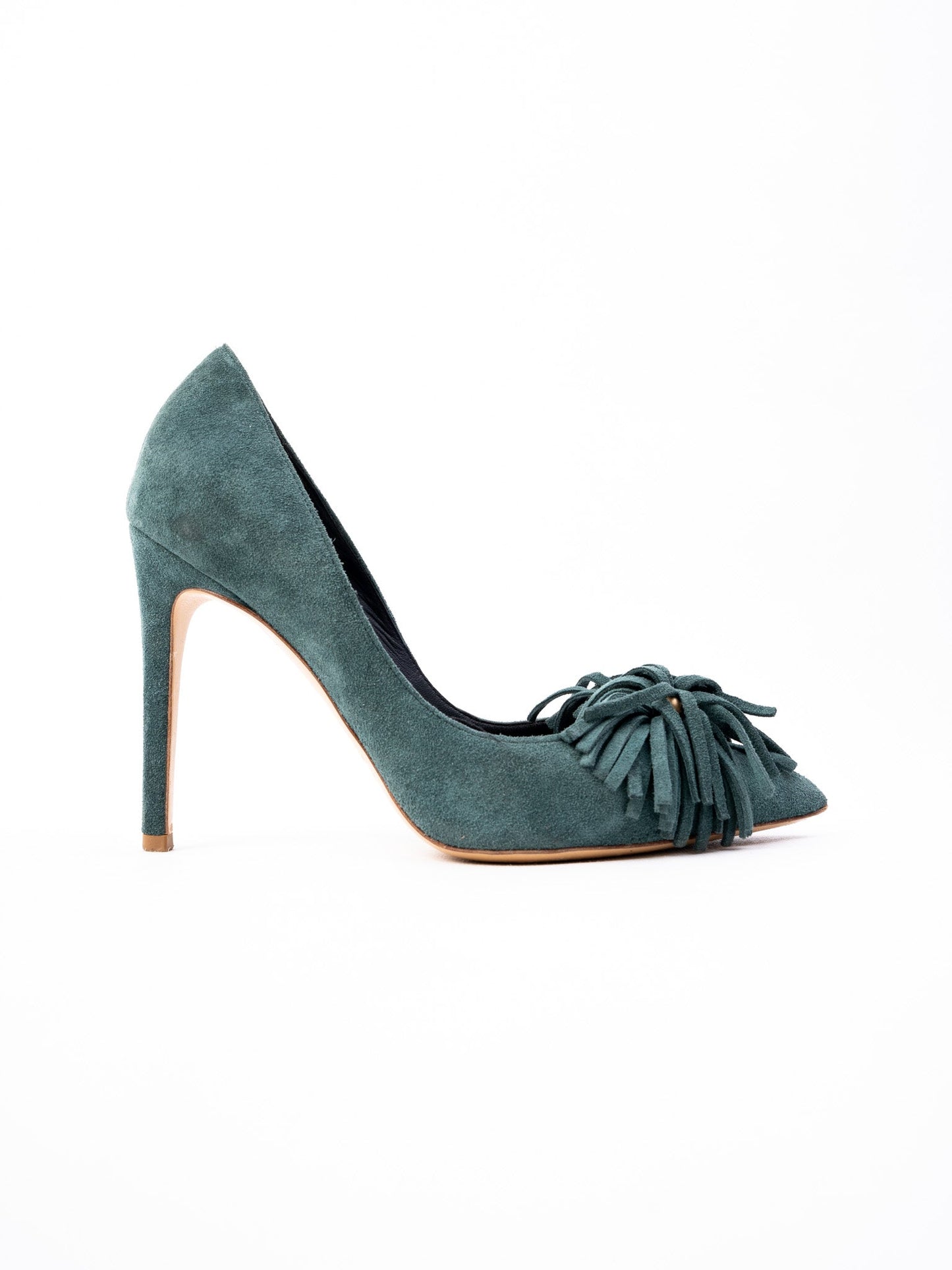 excellent r&renzi green leather high-heeled pumps size 36.5