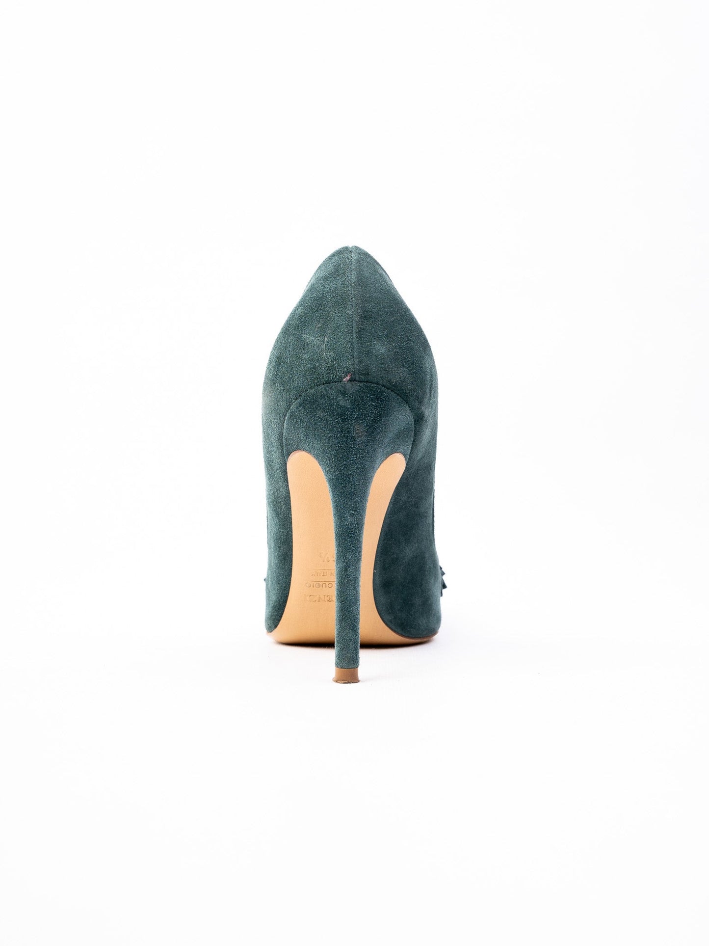 excellent r&renzi green leather high-heeled pumps size 36.5