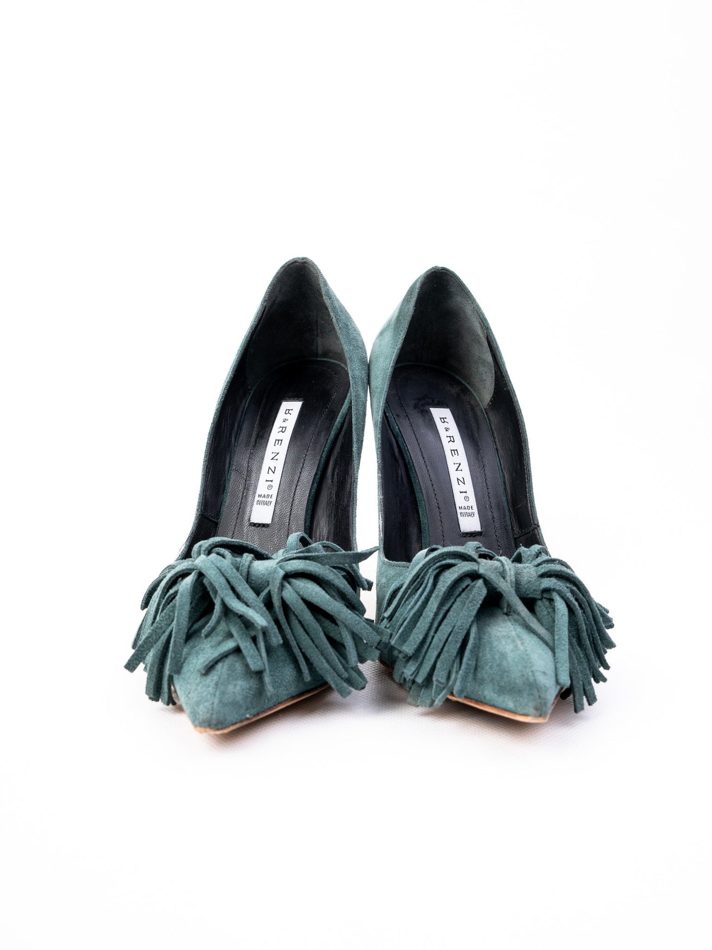 excellent r&renzi green leather high-heeled pumps size 36.5