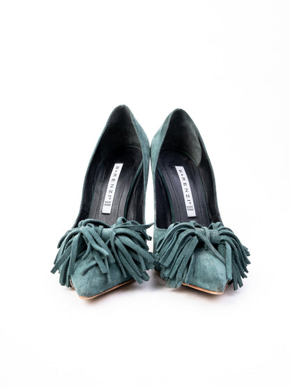 Excellent R&Renzi Green Leather High-Heeled Pumps Size 36.5