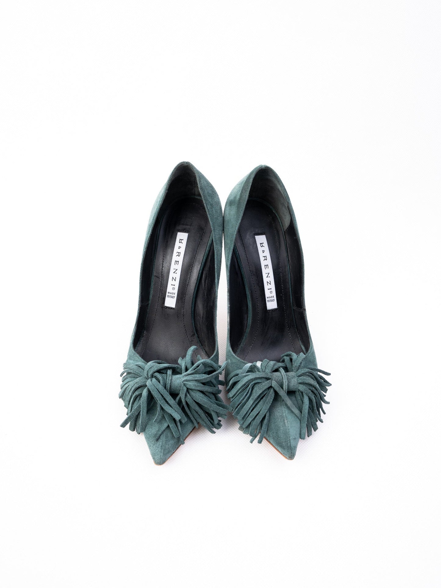excellent r&renzi green leather high-heeled pumps size 36.5