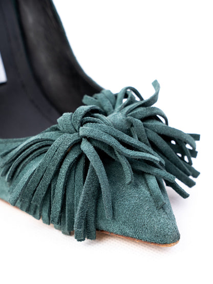 Excellent R&Renzi Green Leather High-Heeled Pumps Size 36.5