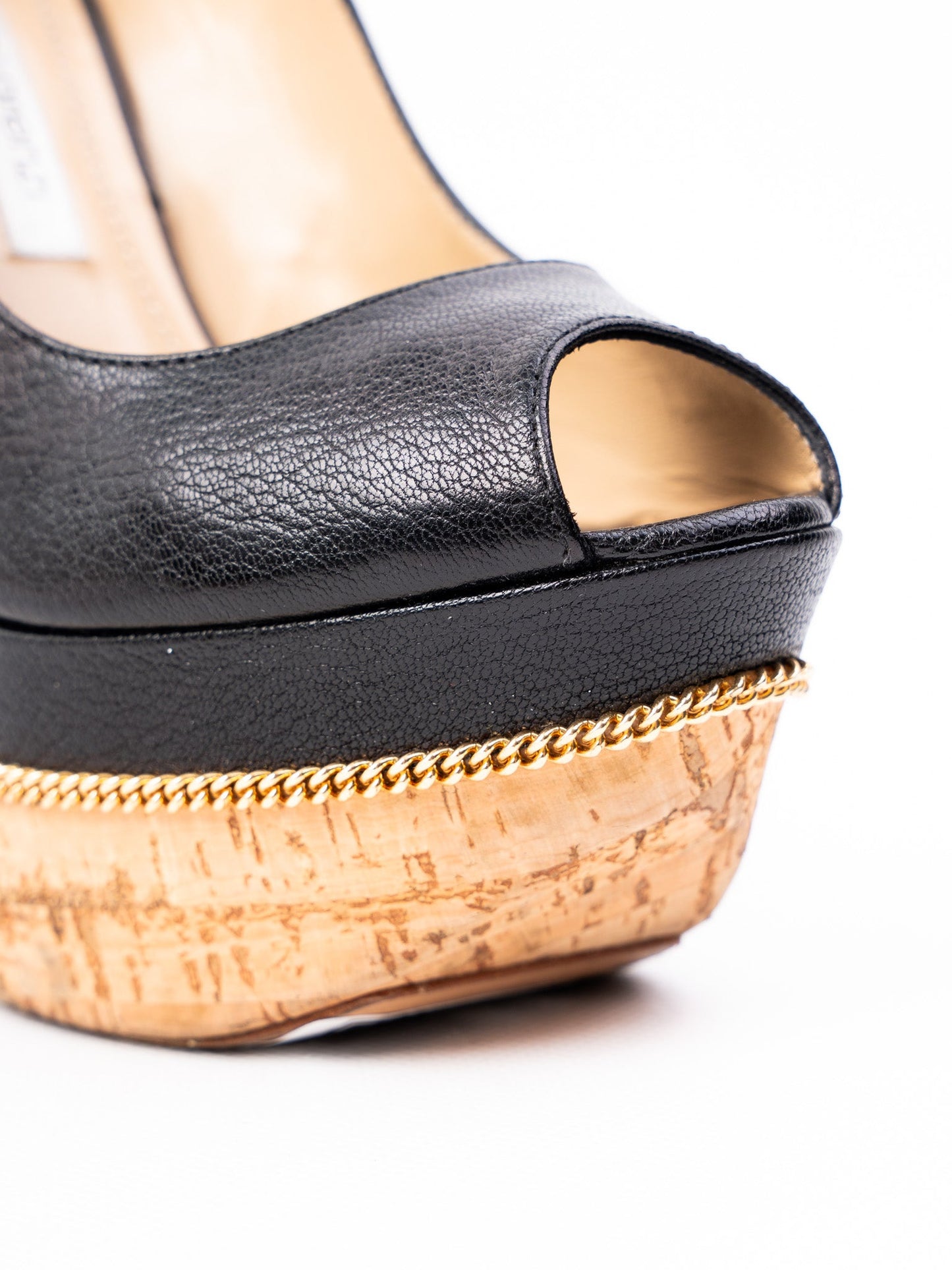excellent gianmarco lorenzi black leather peep-toe platform shoes size 36.5