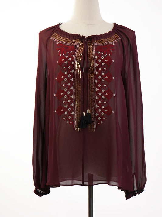Altuzarra Red Cotton Blouse XS Excellent Condition with Embroidery