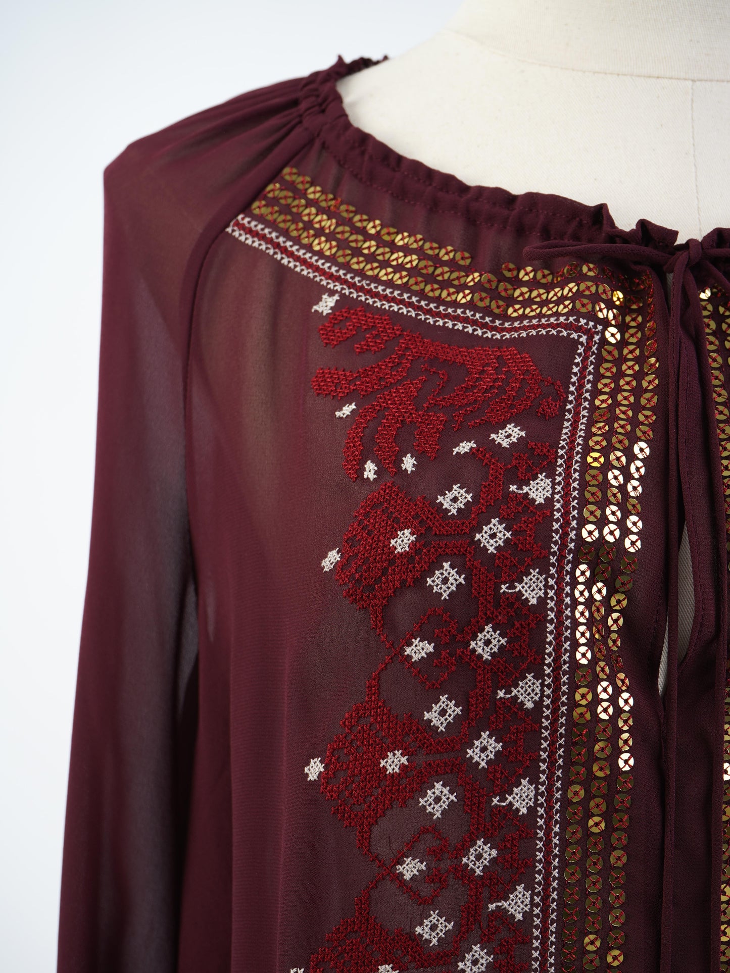 altuzarra red cotton blouse xs excellent condition with embroidery