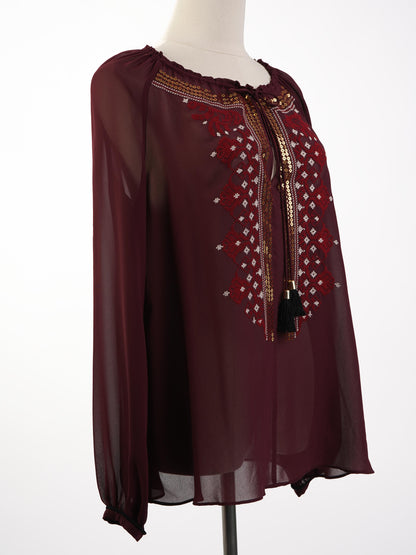 Altuzarra Red Cotton Blouse XS Excellent Condition with Embroidery