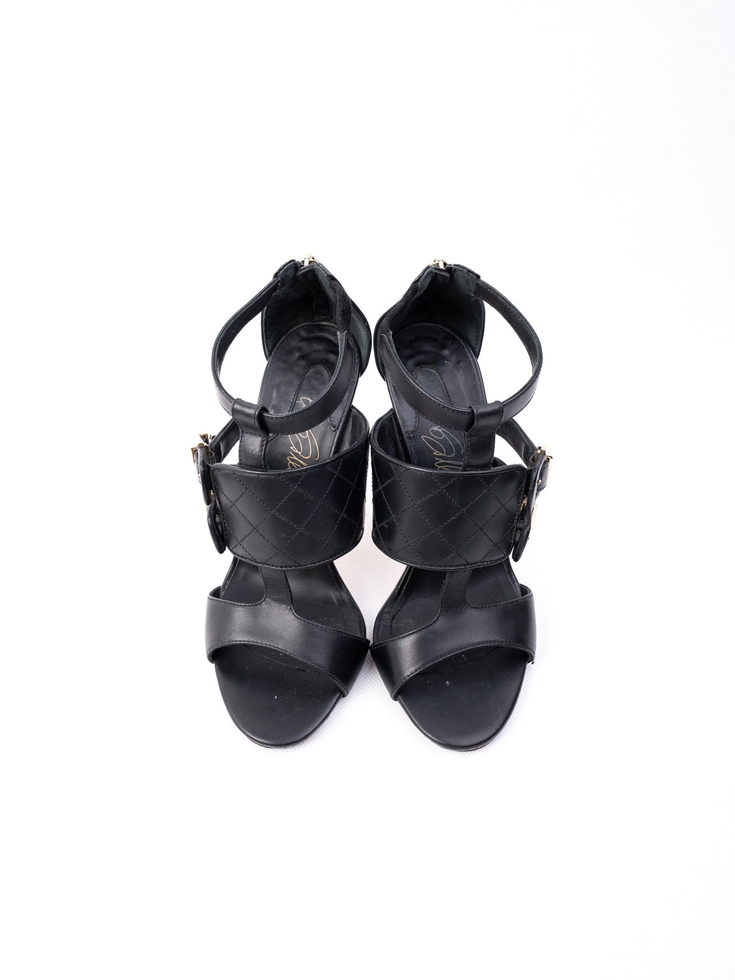 excellent gianmarco lorenzi black leather high heel sandals size 36.5