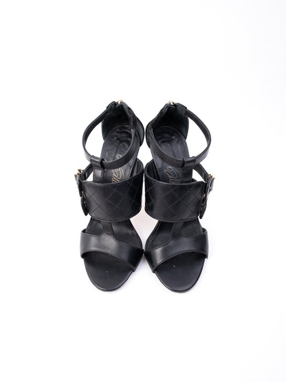 Excellent Gianmarco Lorenzi Black Leather High Heel Sandals Size 36.5