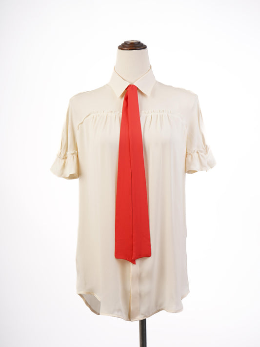 Excellent Dsquared2 Women's Yellow Cotton Blouse with Red Necktie M