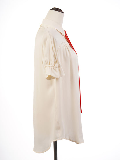 Excellent Dsquared2 Women's Yellow Cotton Blouse with Red Necktie M