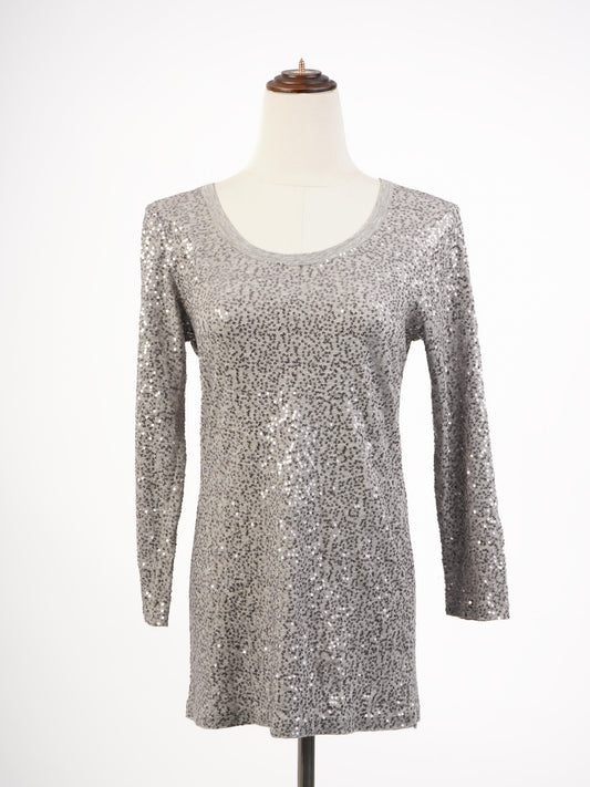 DKNY Gray Long Sleeve Sequin Top Size S - Excellent Condition