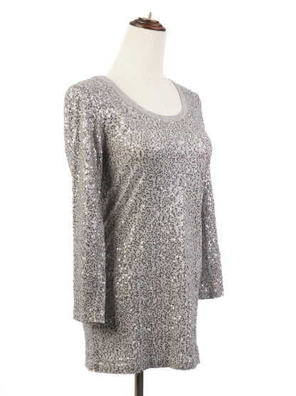 DKNY Gray Long Sleeve Sequin Top Size S - Excellent Condition