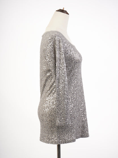 DKNY Gray Long Sleeve Sequin Top Size S - Excellent Condition