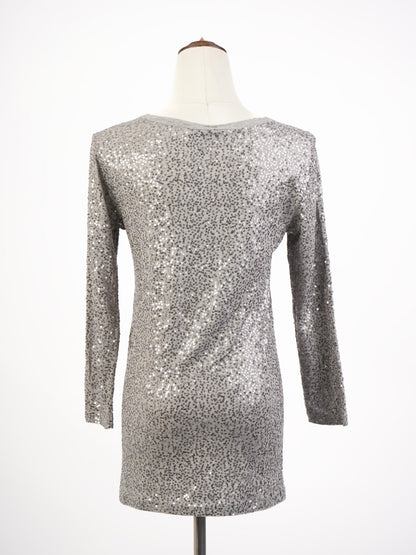 DKNY Gray Long Sleeve Sequin Top Size S - Excellent Condition