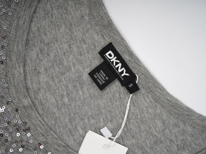 DKNY Gray Long Sleeve Sequin Top Size S - Excellent Condition